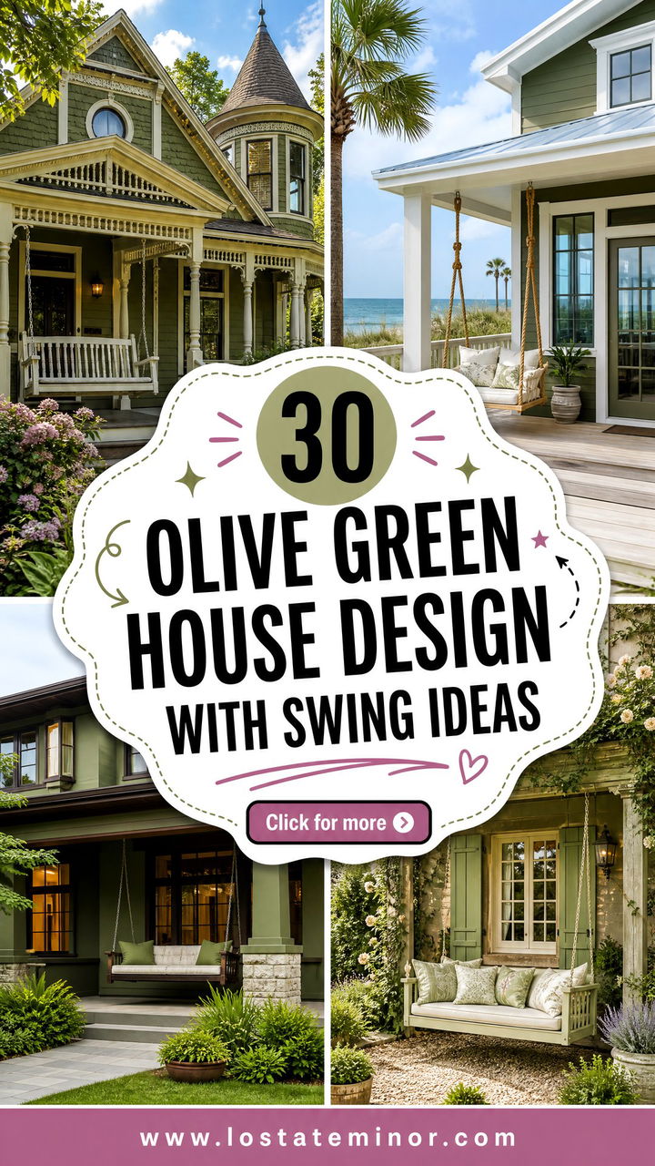 30 Olive Green House Design With Swing Ideas for Cozy Porches - 30 Olive Green House Design With Swing Ideas for Cozy Porches