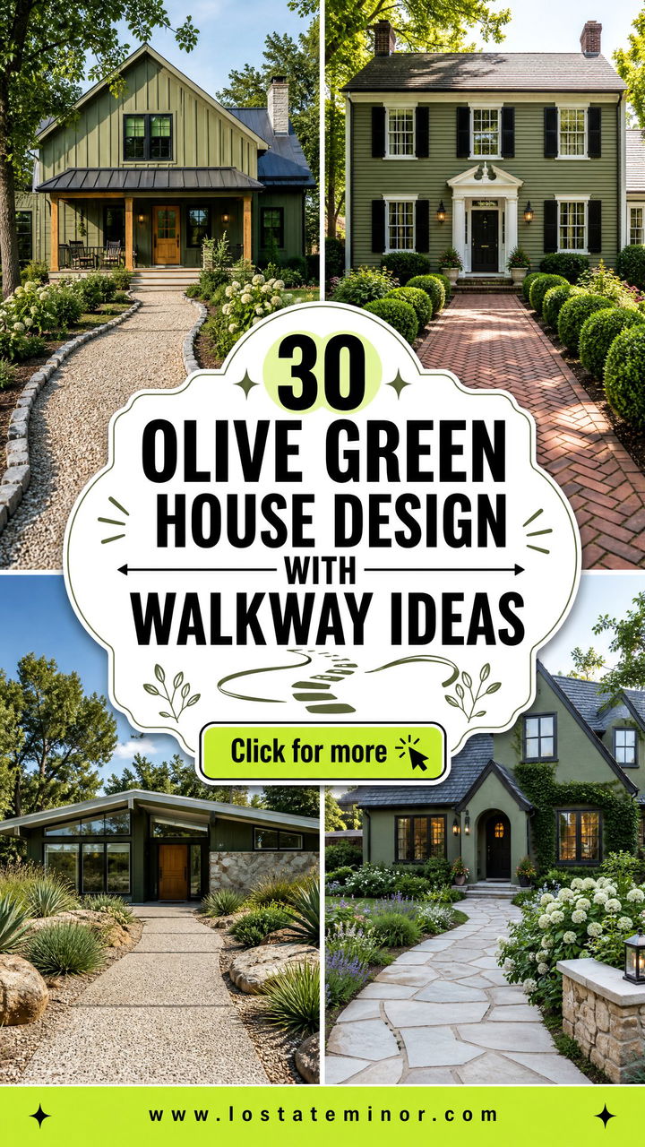 30 Olive Green House Design With Walkway Ideas for Inviting Paths - 30 Olive Green House Design With Walkway Ideas for Inviting Paths
