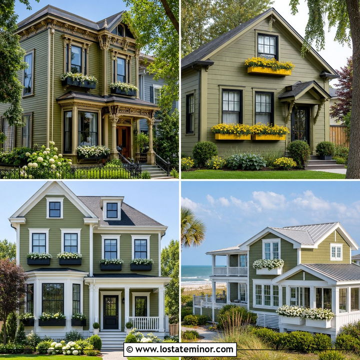 30 Olive Green House Design With Window Boxes Ideas to Inspire