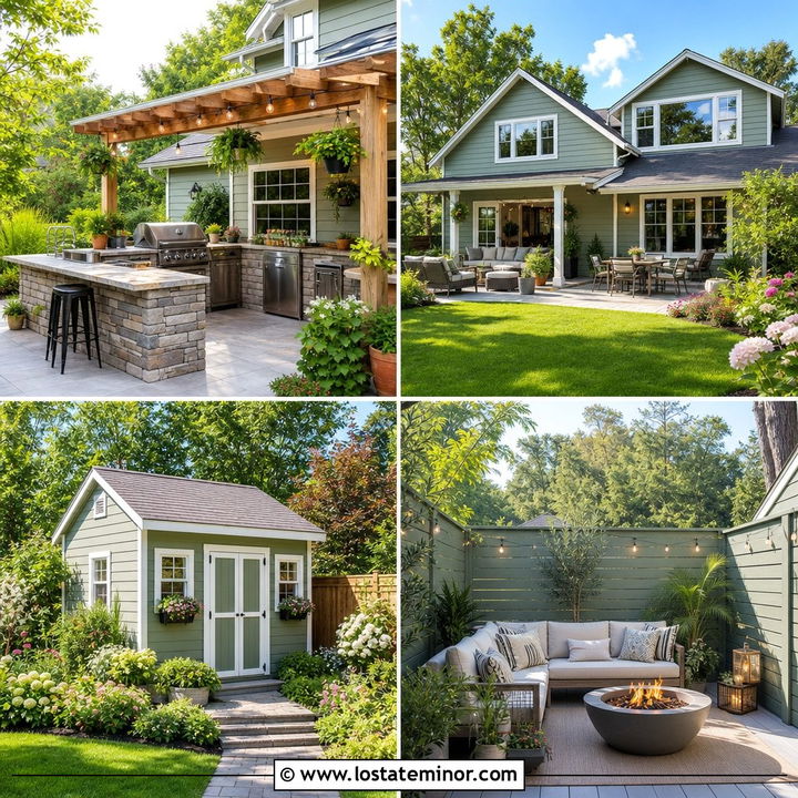 30 Sage Green House Design With Backyard Ideas: Outdoor Oasis