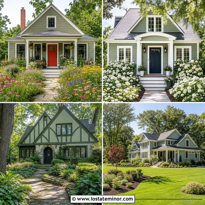 30 Sage Green House Design With Front Yard Ideas: Easy Curb Style