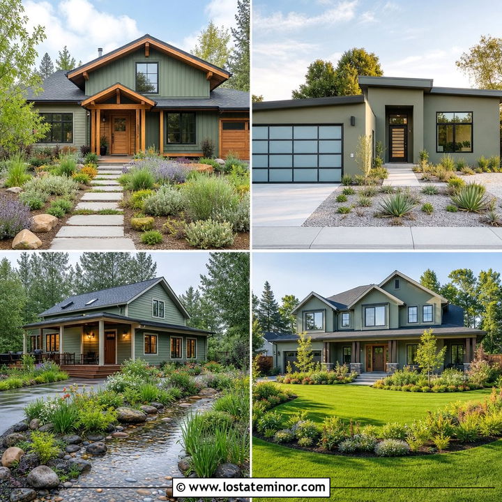 30 Sage Green House Design With Landscaping Ideas: Garden Style