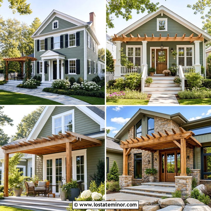 30 Sage Green House Design With Pergola Ideas You’ll Love