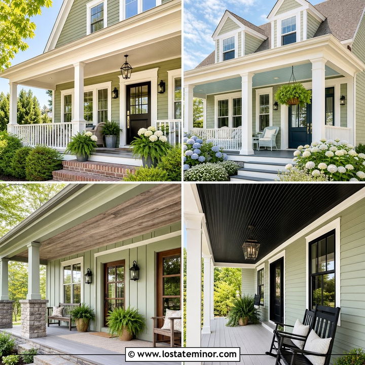 30 Sage Green House Design With Porch Ceiling Ideas to Inspire