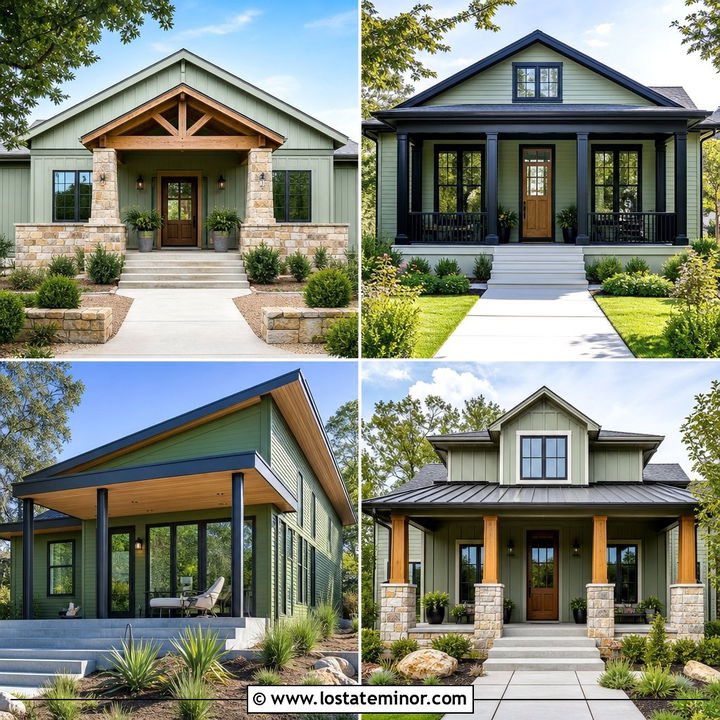 30 Sage Green House Design With Porch Columns Ideas to Inspire