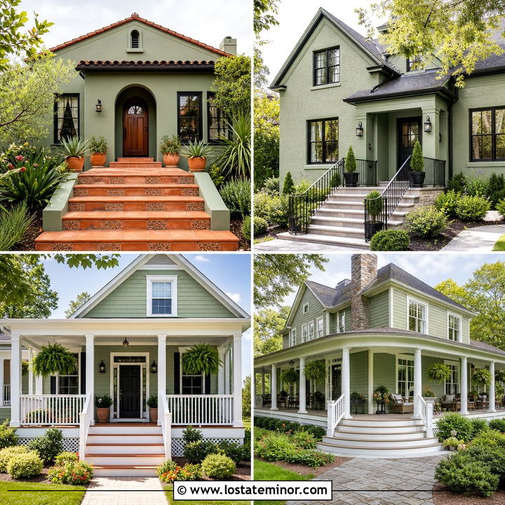 30 Sage Green House Design With Steps Ideas for a Warm Welcome