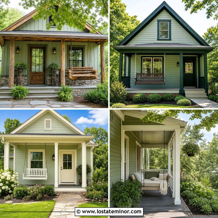 30 Sage Green House Design With Swing Ideas for Relaxed Living