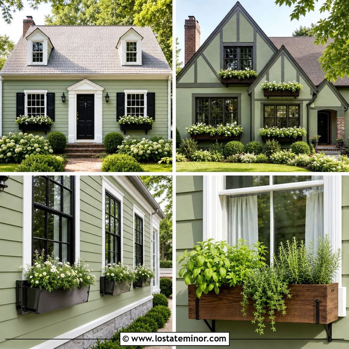 30 Sage Green House Design With Window Boxes Ideas You’ll Love