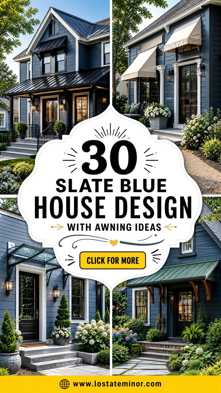 30 Slate Blue House Design With Awning Ideas Stylish Shade Ideas - 30 Slate Blue House Design With Awning Ideas: Stylish Shade Ideas