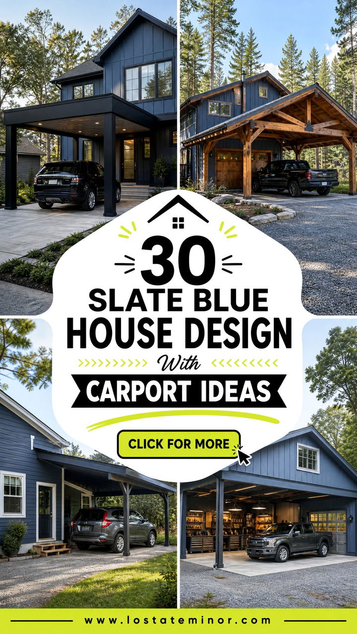 30 Slate Blue House Design With Carport Ideas Smart Curb Appeal - 30 Slate Blue House Design With Carport Ideas: Smart Curb Appeal