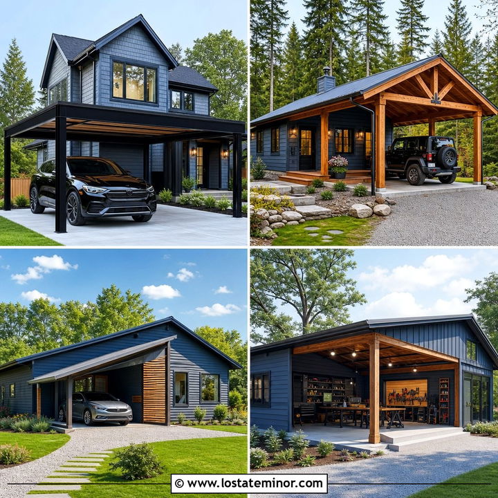 30 Slate Blue House Design With Carport Ideas: Smart Curb Appeal