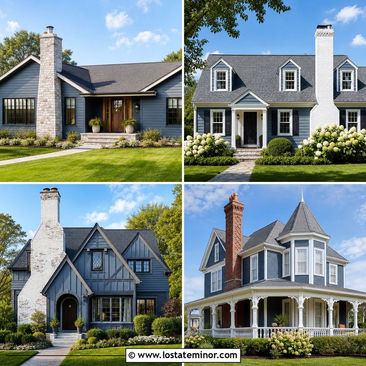 30 Slate Blue House Design With Chimney Ideas: Cozy Curb Appeal
