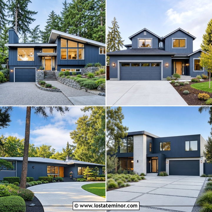 30 Slate Blue House Design With Driveway Ideas: Smart Curb Appeal