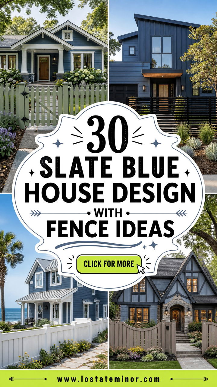 30 Slate Blue House Design With Fence Ideas Curb Appeal Picks - 30 Slate Blue House Design With Fence Ideas: Curb Appeal Picks