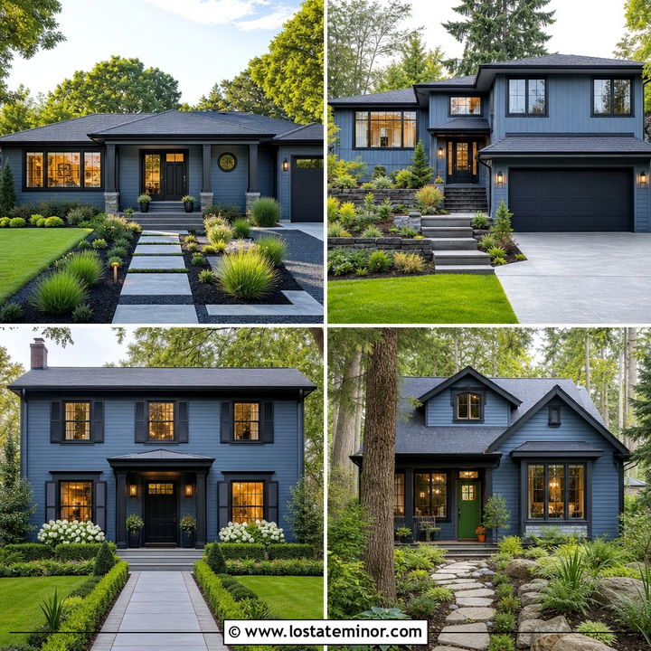 30 Slate Blue House Design With Front Yard Ideas: Fresh Looks