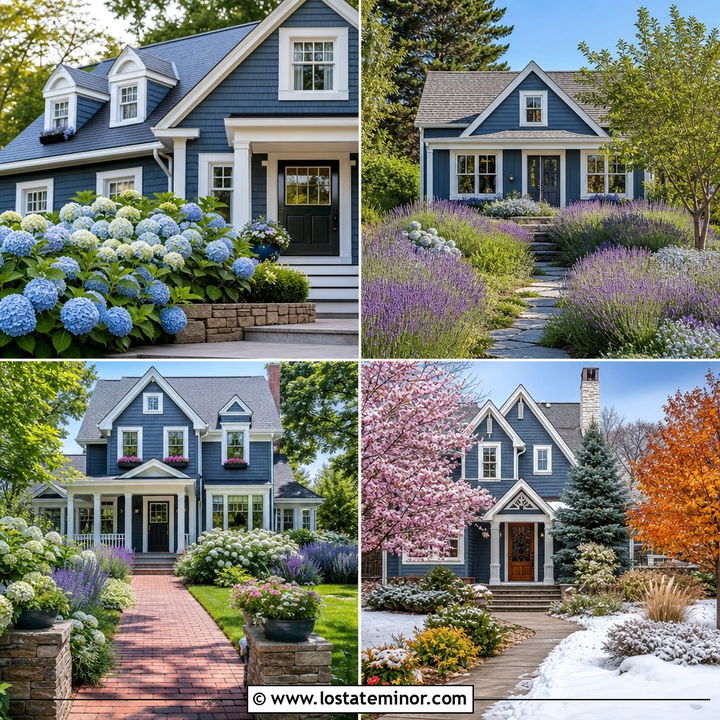30 Slate Blue House Design With Landscaping Ideas: Fresh Looks