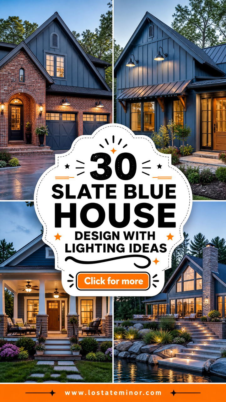 30 Slate Blue House Design With Lighting Ideas Warm Curb Appeal - 30 Slate Blue House Design With Lighting Ideas: Warm Curb Appeal