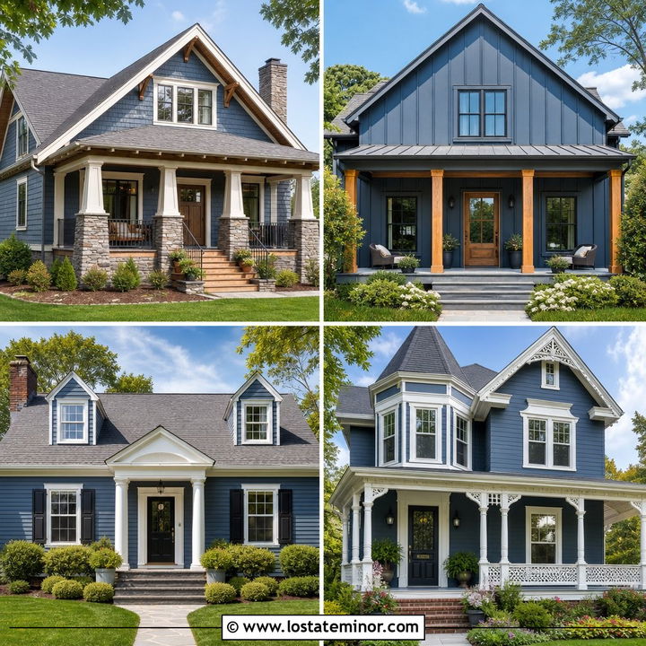 30 Slate Blue House Design With Porch Columns Ideas: Curb Appeal