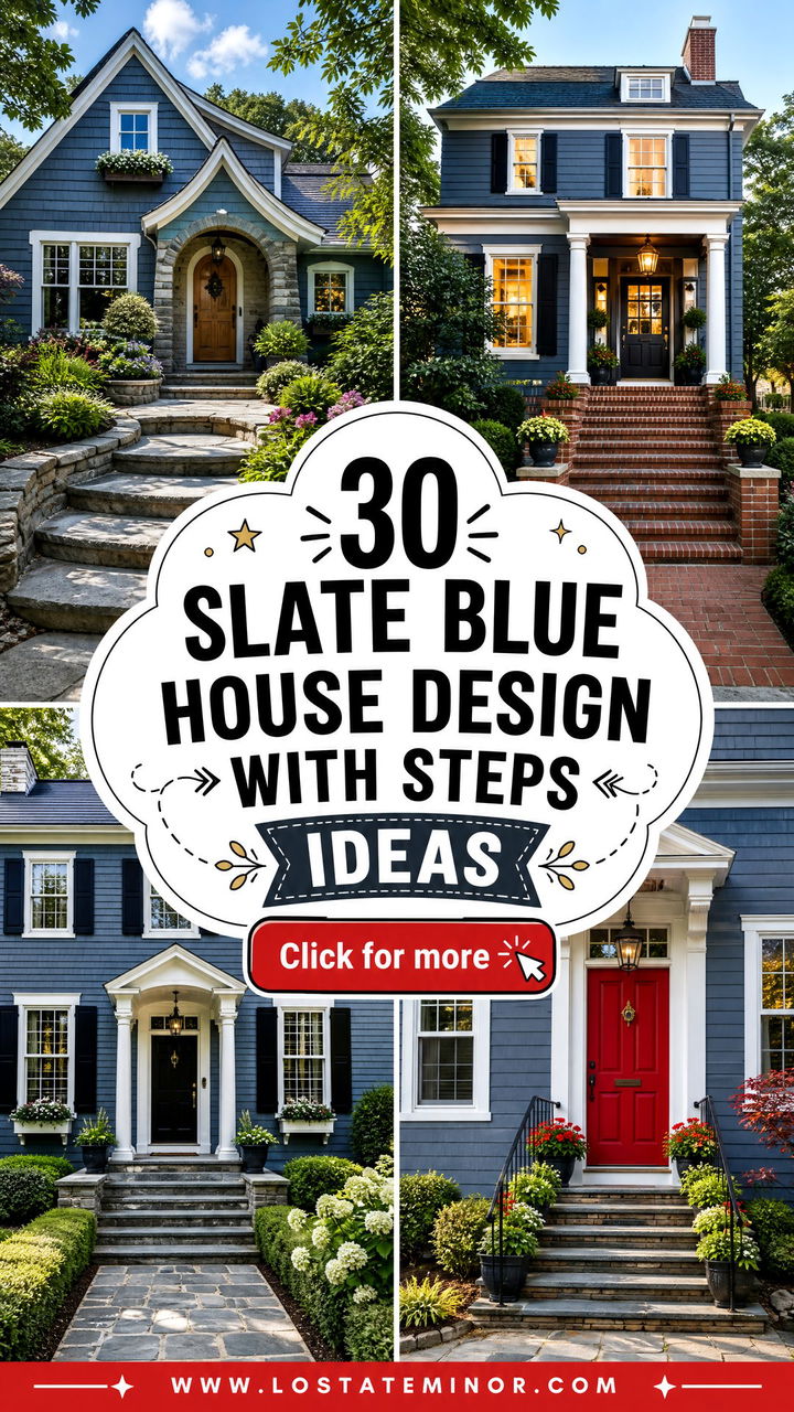 30 Slate Blue House Design With Steps Ideas for a Warm Welcome - 30 Slate Blue House Design With Steps Ideas for a Warm Welcome