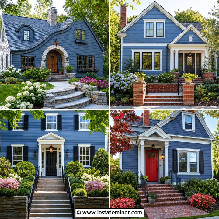 30 Slate Blue House Design With Steps Ideas for a Warm Welcome