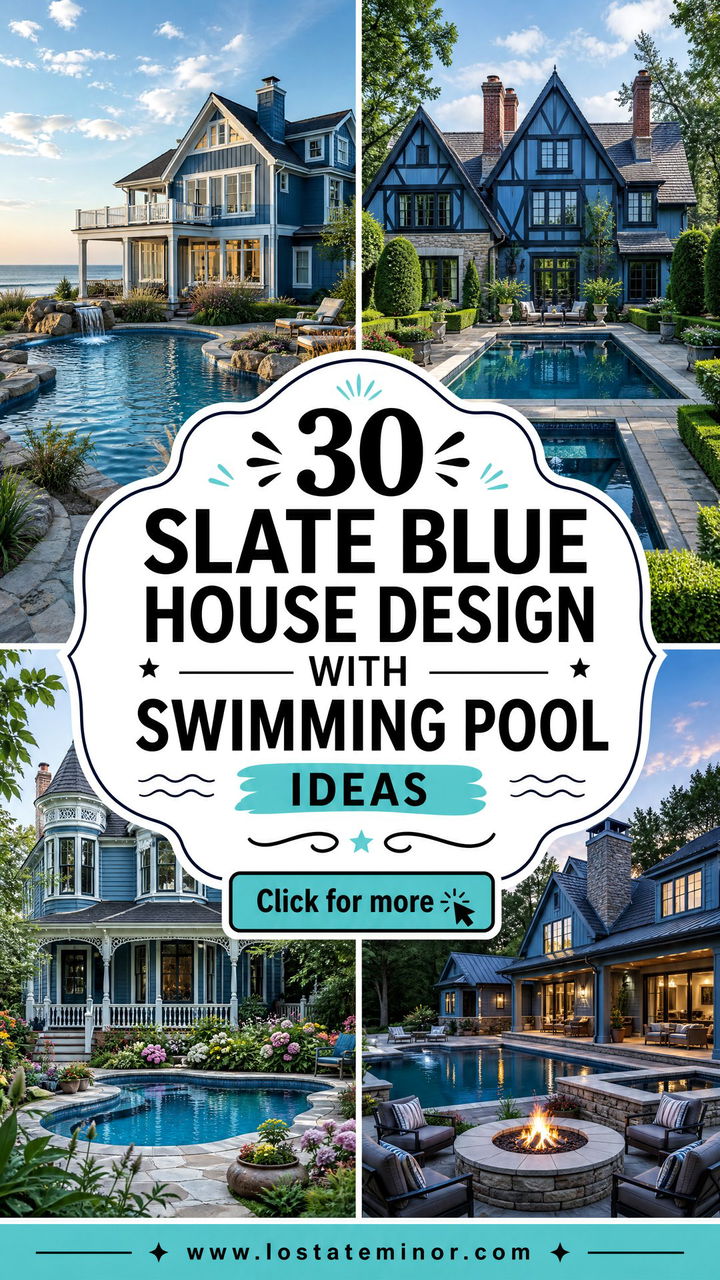 30 Slate Blue House Design With Swimming Pool Ideas for Summer - 30 Slate Blue House Design With Swimming Pool Ideas for Summer