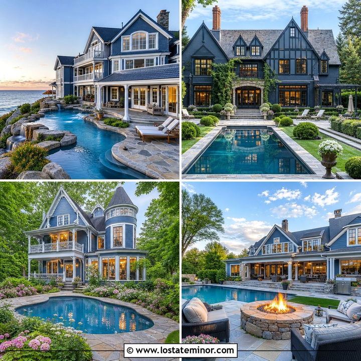 30 Slate Blue House Design With Swimming Pool Ideas for Summer