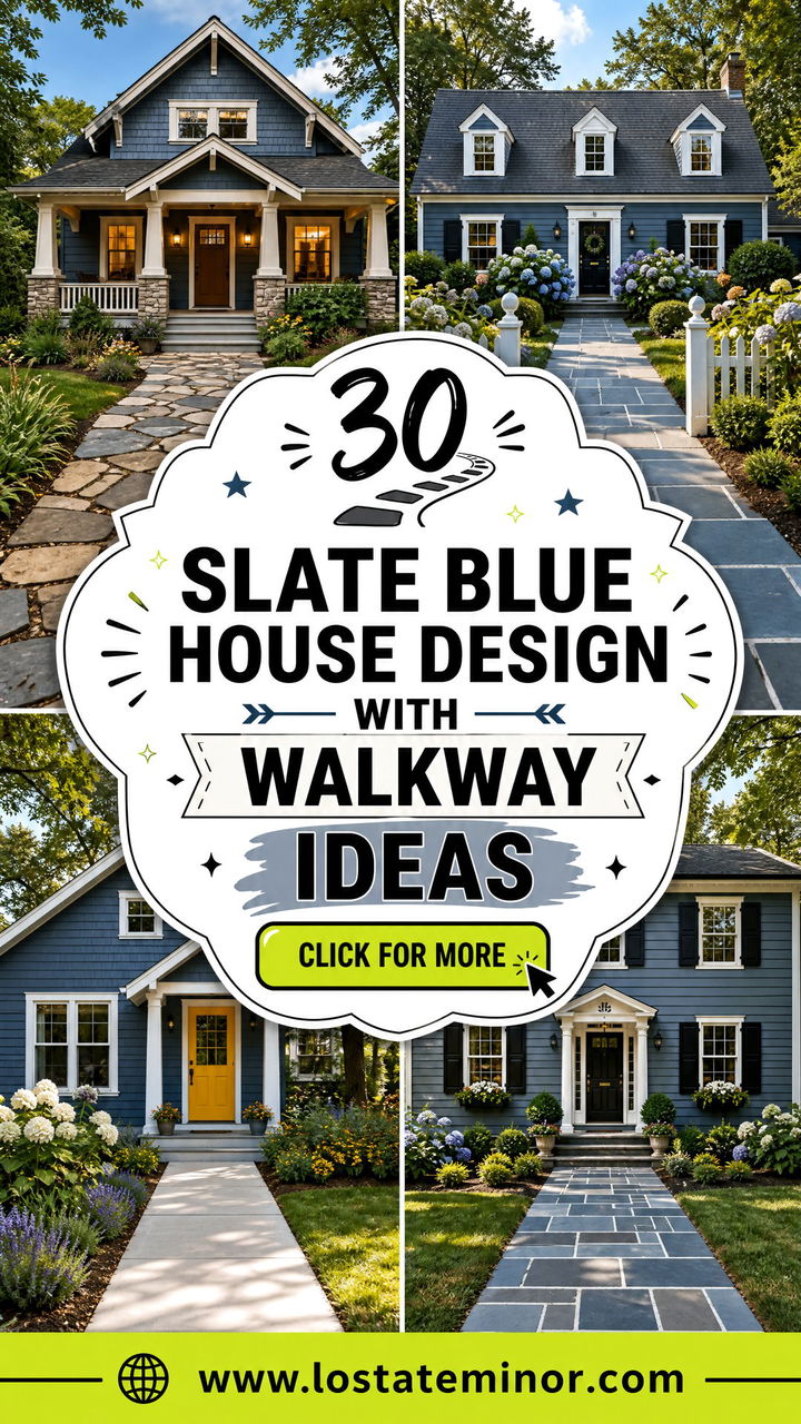 30 Slate Blue House Design With Walkway Ideas for a Grand Entry - 30 Slate Blue House Design With Walkway Ideas for a Grand Entry