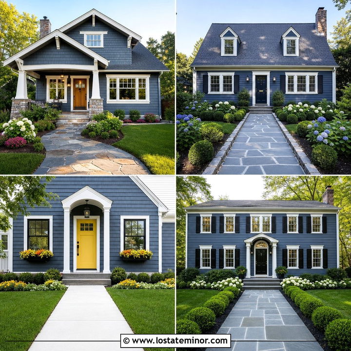 30 Slate Blue House Design With Walkway Ideas for a Grand Entry