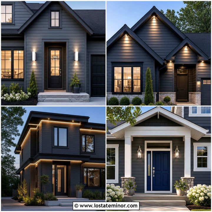 30 Slate Grey House Design With Lighting Ideas for a Warm Welcome