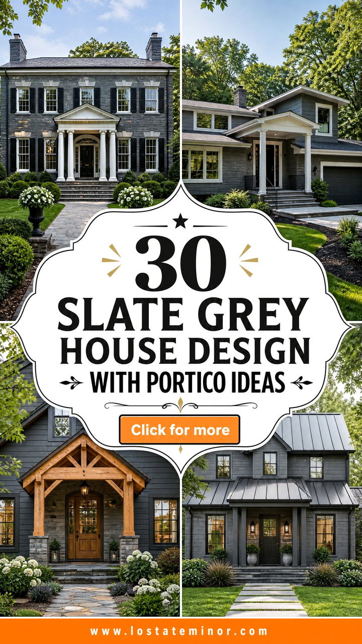 30 Slate Grey House Design With Portico Ideas for Grand Entrances - 30 Slate Grey House Design With Portico Ideas for Grand Entrances