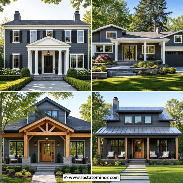 30 Slate Grey House Design With Portico Ideas for Grand Entrances