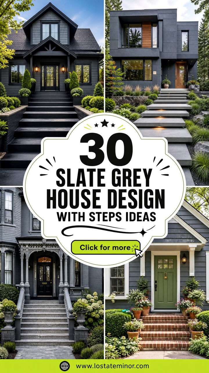 30 Slate Grey House Design With Steps Ideas for a Welcoming Entry - 30 Slate Grey House Design With Steps Ideas for a Welcoming Entry