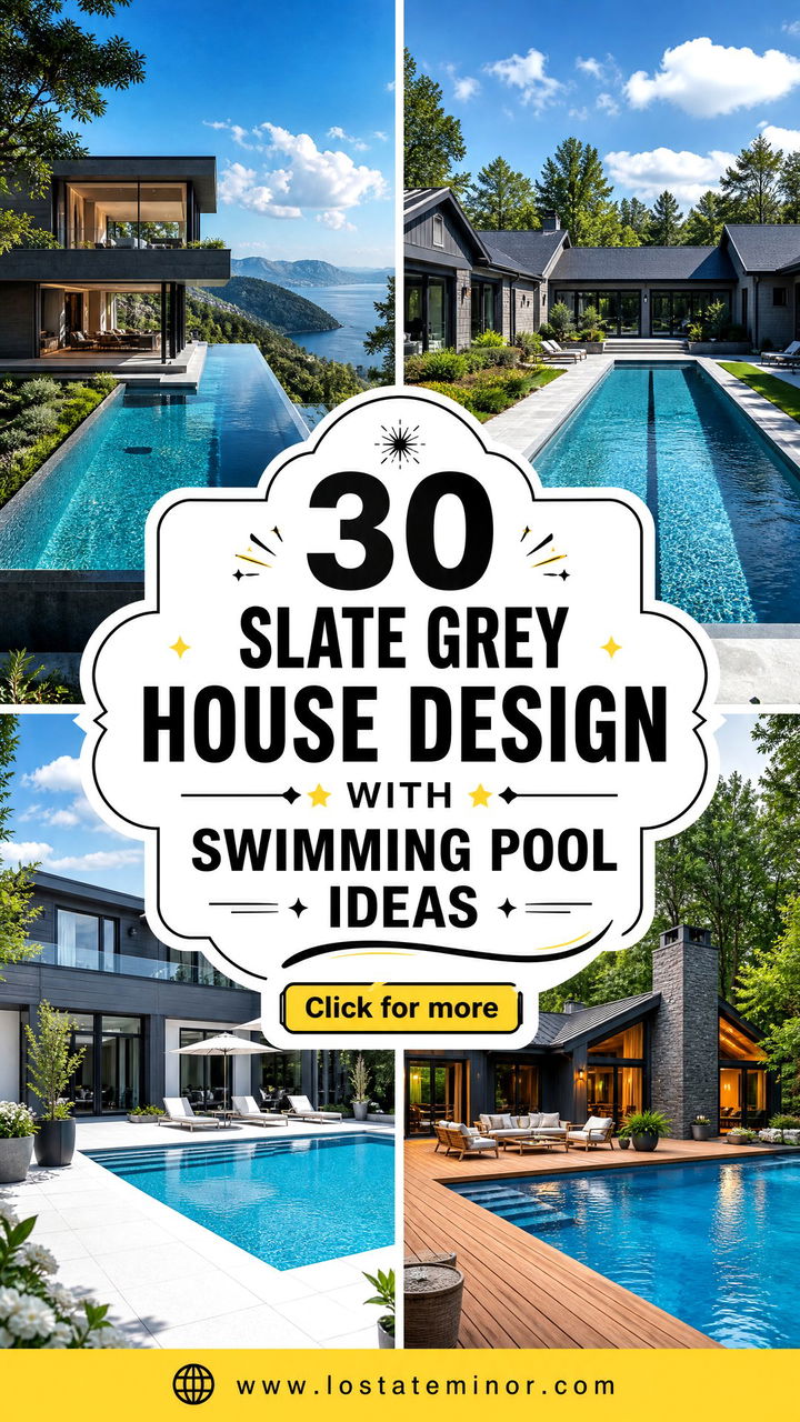 30 Slate Grey House Design With Swimming Pool Ideas Summer Picks - 30 Slate Grey House Design With Swimming Pool Ideas: Summer Picks