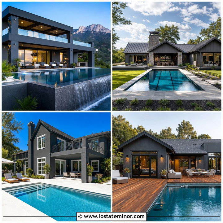 30 Slate Grey House Design With Swimming Pool Ideas: Summer Picks