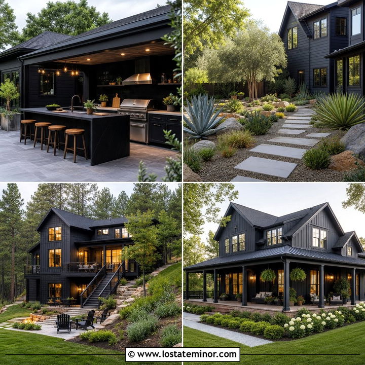 30 Soft Black House Design With Backyard Ideas You’ll Love