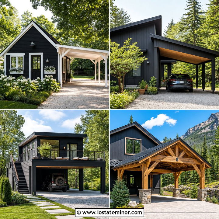 30 Soft Black House Design With Carport Ideas for Modern Homes
