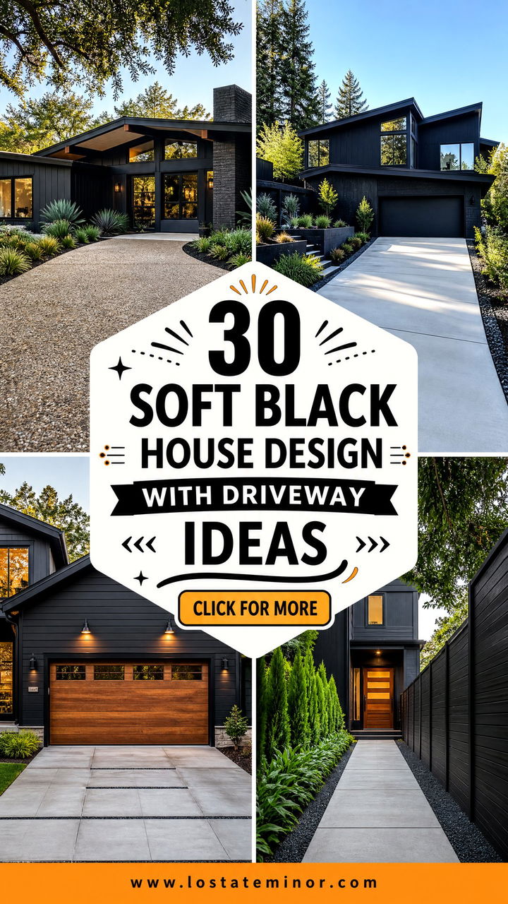 30 Soft Black House Design With Driveway Ideas for Curb Appeal - 30 Soft Black House Design With Driveway Ideas for Curb Appeal