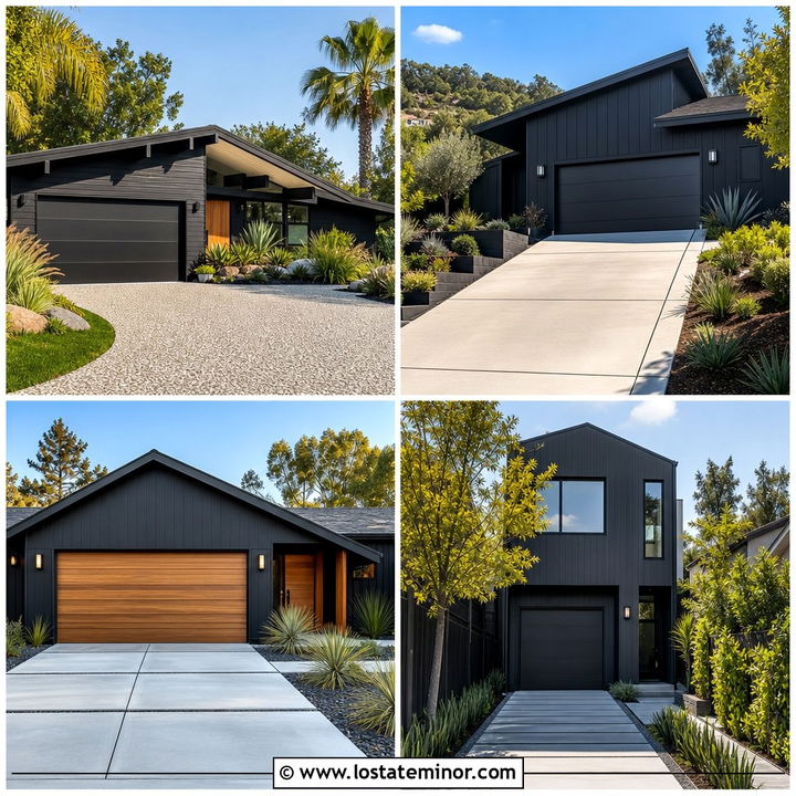 30 Soft Black House Design With Driveway Ideas for Curb Appeal