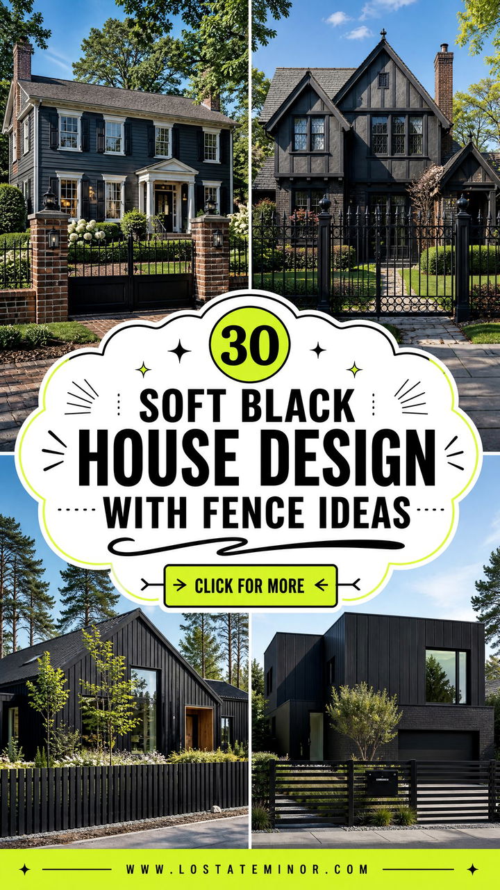 30 Soft Black House Design With Fence Ideas for Modern Curb Appeal - 30 Soft Black House Design With Fence Ideas for Modern Curb Appeal