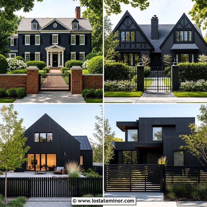 30 Soft Black House Design With Fence Ideas for Modern Curb Appeal