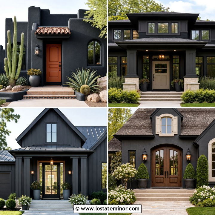 30 Soft Black House Design With Front Door Ideas To Try