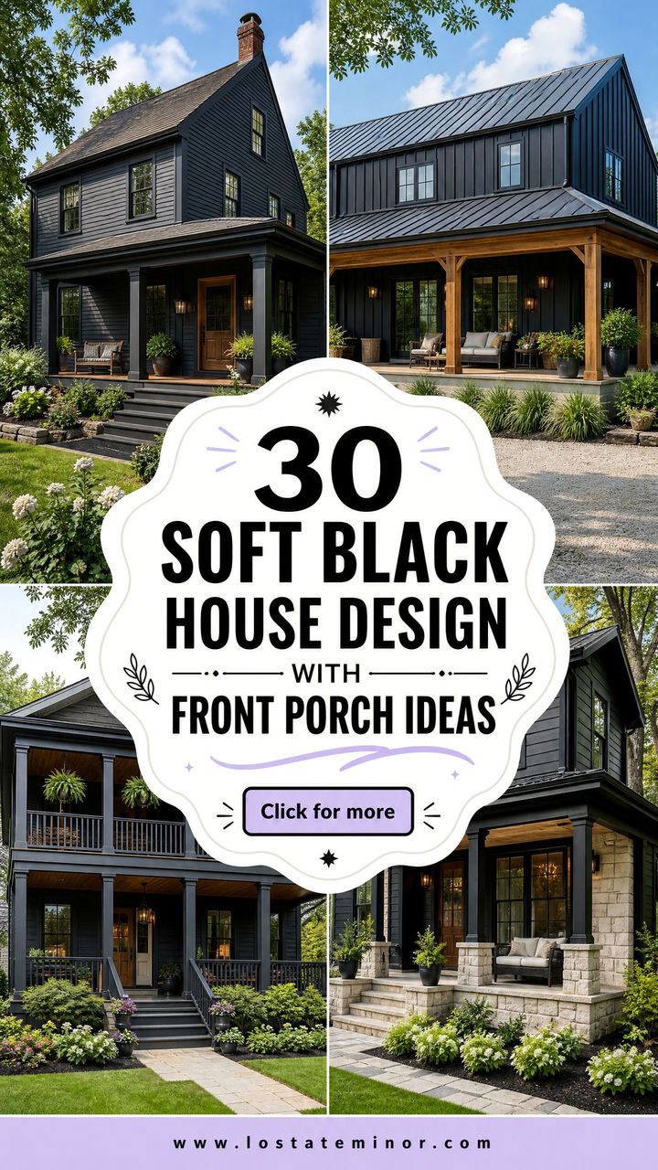 30 Soft Black House Design With Front Porch Ideas Youll Love - 30 Soft Black House Design With Front Porch Ideas You’ll Love