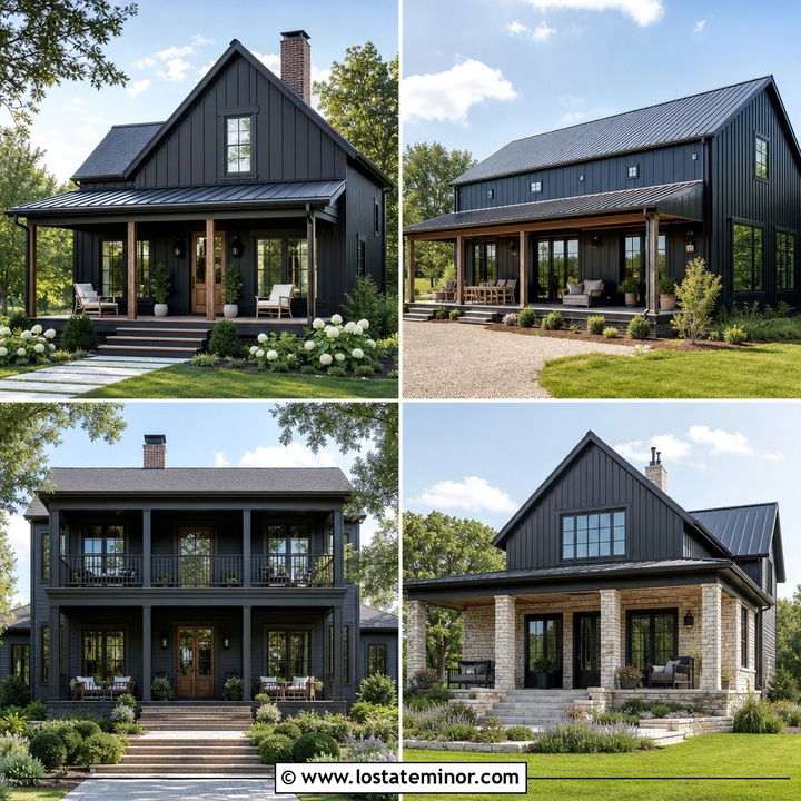 30 Soft Black House Design With Front Porch Ideas You’ll Love