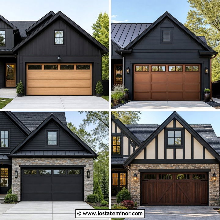 30 Soft Black House Design With Garage Door Ideas With Bold Style