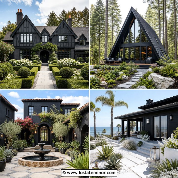 30 Soft Black House Design With Landscaping Ideas to Inspire You