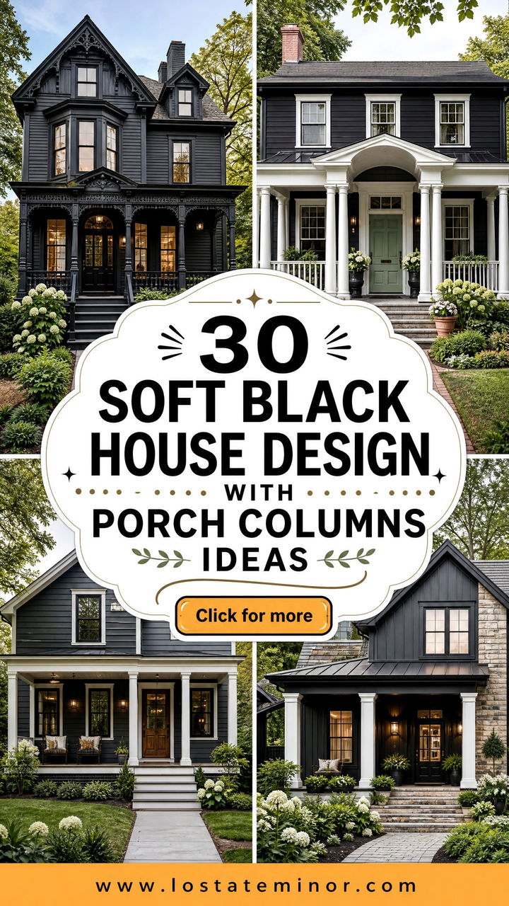30 Soft Black House Design With Porch Columns Ideas to Add Charm - 30 Soft Black House Design With Porch Columns Ideas to Add Charm