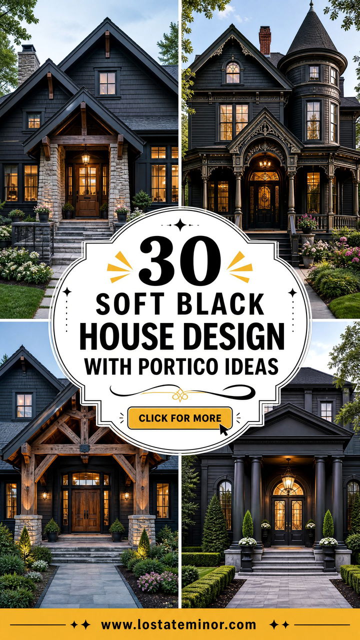 30 Soft Black House Design With Portico Ideas for Grand Entrances - 30 Soft Black House Design With Portico Ideas for Grand Entrances
