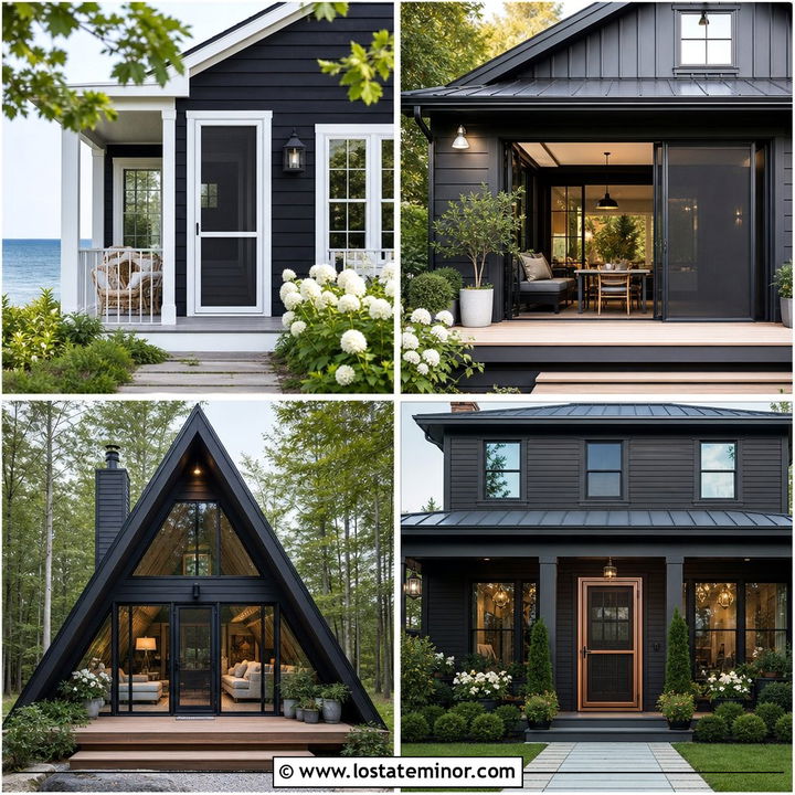 30 Soft Black House Design With Screen Door Ideas That Add Charm