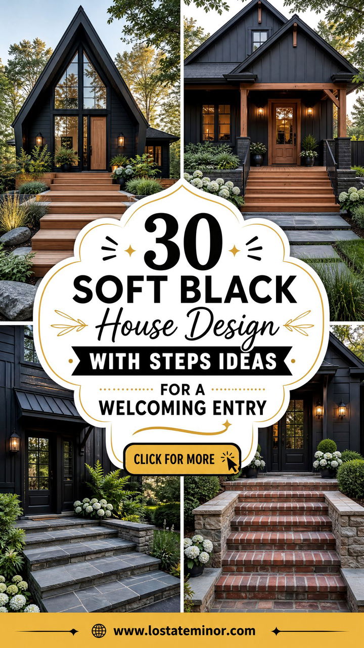 30 Soft Black House Design With Steps Ideas for a Welcoming Entry - 30 Soft Black House Design With Steps Ideas for a Welcoming Entry