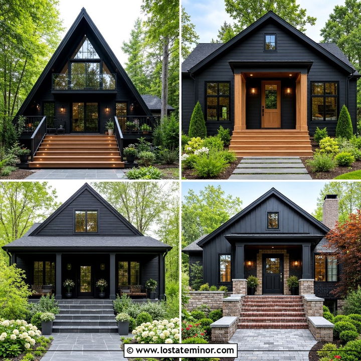 30 Soft Black House Design With Steps Ideas for a Welcoming Entry